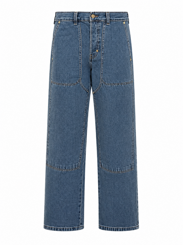Medium Wash Wide-Leg Jeans with Horizontal Panel Detailing