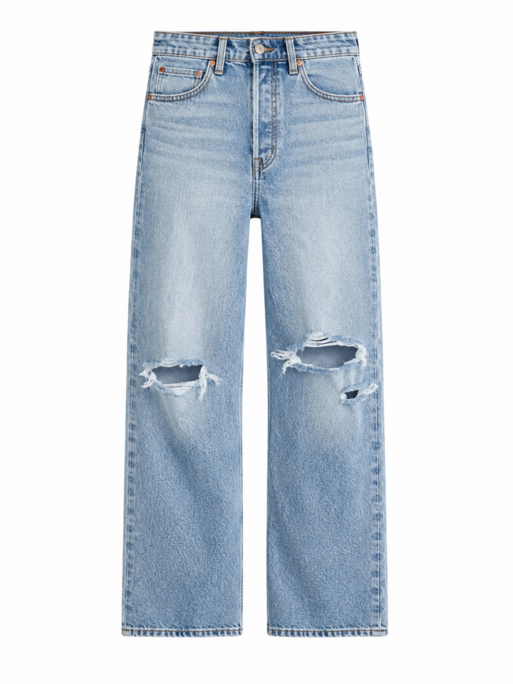Light Wash Straight-Leg Jeans with Knee Rips