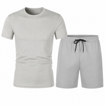 Light Grey Crewneck T-Shirt and Drawstring Shorts Set