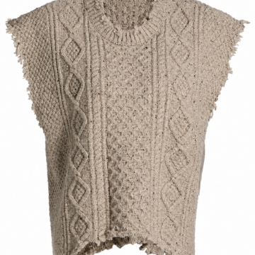 Beige Cable-Knit Sweater Vest with Frayed Edges