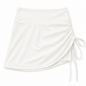 White Ruched A-Line Mini Skirt with Side Tie