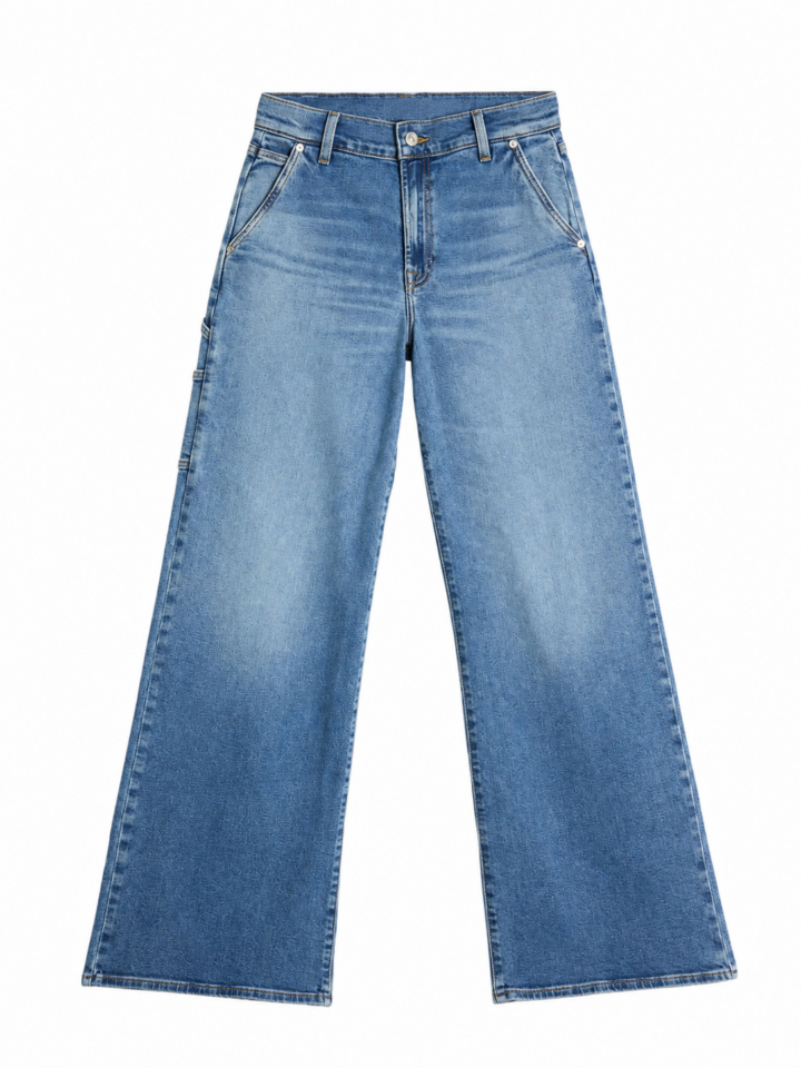 Medium Wash Blue High-Rise Wide-Leg Jeans