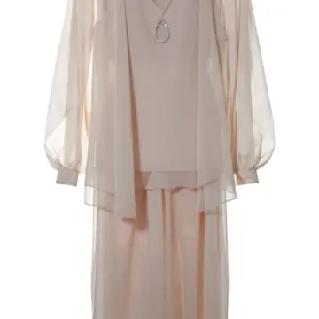 Light Beige Sheer Chiffon Overlay Top and Maxi Skirt Set