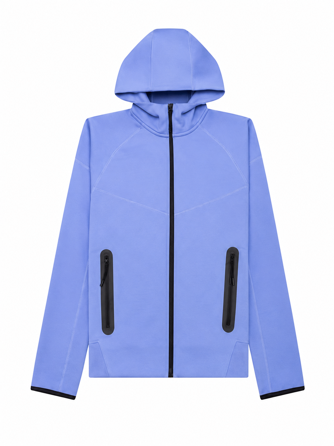 Light Blue Full-Zip Hooded Jacket with Black Trim