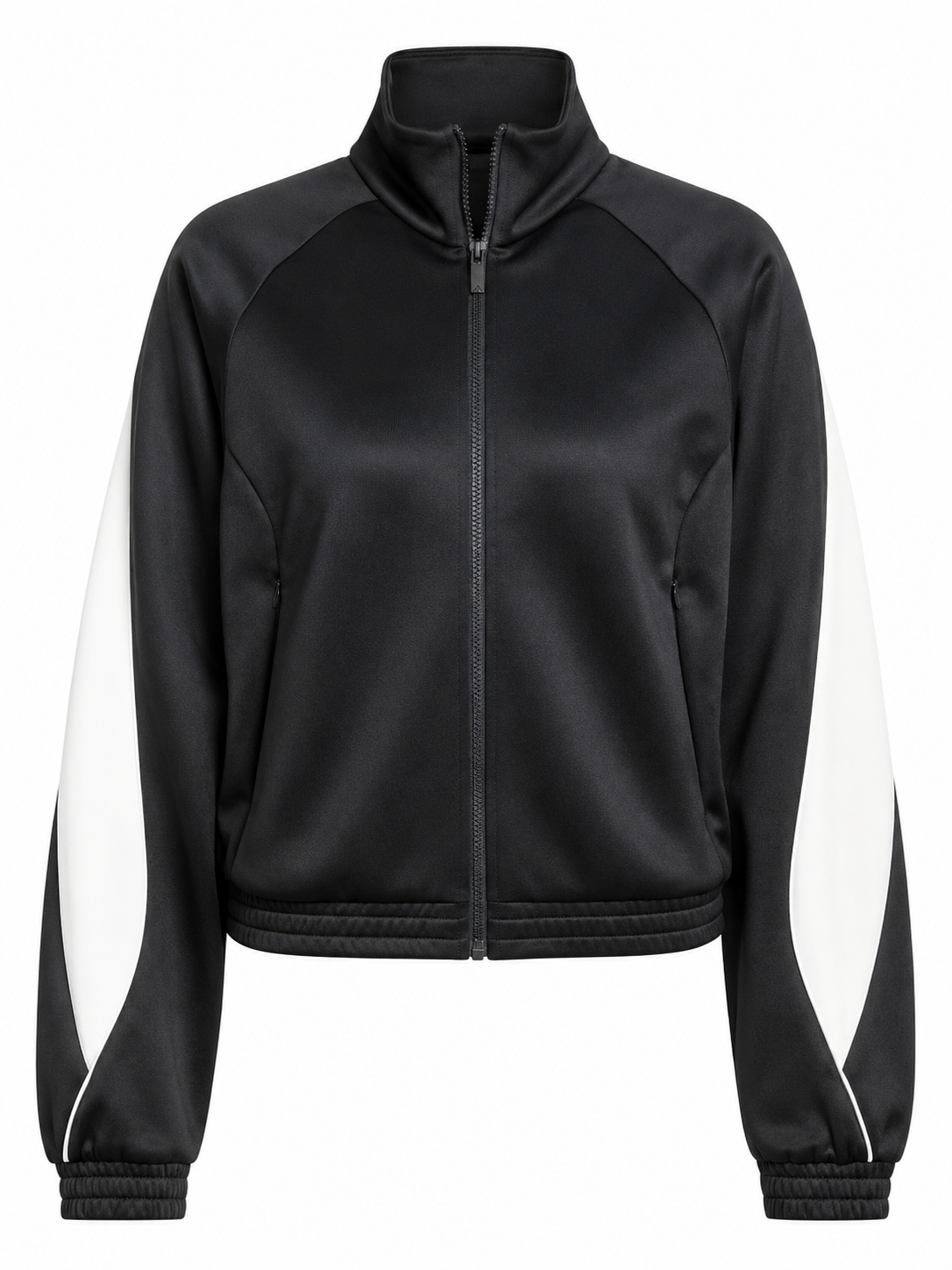 Black Full-Zip Track Jacket with White Sleeve Panels