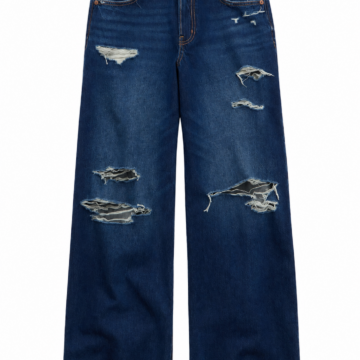 Dark Wash Distressed Wide-Leg Jeans with Raw Hem