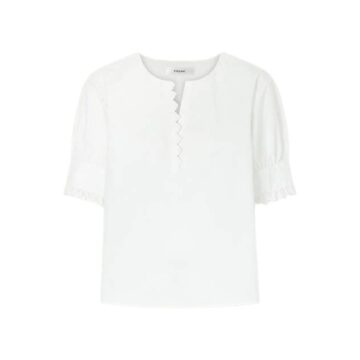White Short Sleeve Button Front Textured Top