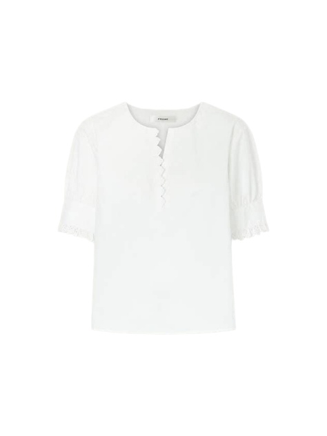 White Short Sleeve Button Front Textured Top