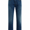 Medium-Wash Blue Straight-Leg Jeans with Fade