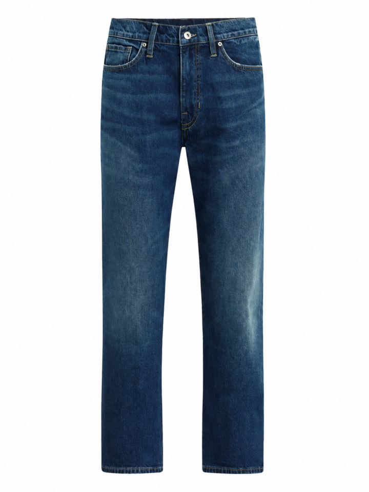 Medium-Wash Blue Straight-Leg Jeans with Fade