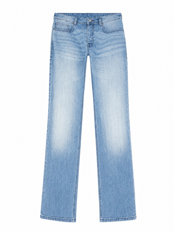 Light-Wash Blue High-Rise Straight-Leg Jeans with Laser Fade