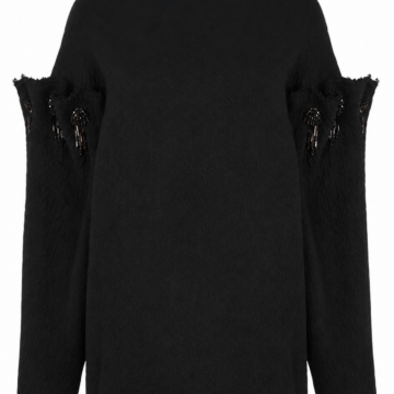Black Long-Sleeve Sweater with Cut-Out Details
