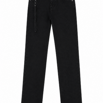 Black High-Rise Straight-Leg Jeans with Detachable Strap